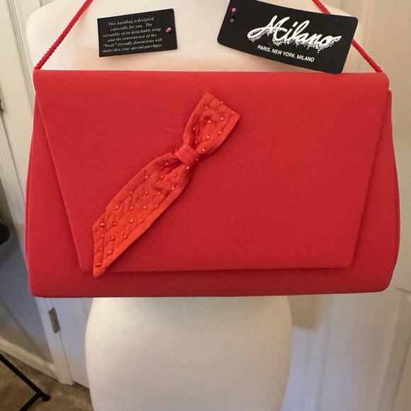 Milano Coral Suit Dress with modesty piece, Beading on Jacket and Handbag - Picture 7 of 7